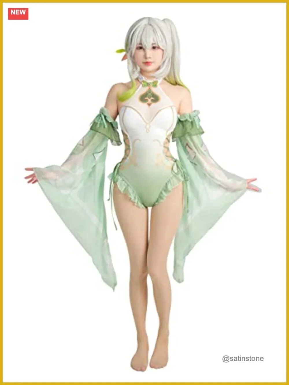 Vintage Fairy One Piece Swimsuit Halter Side Lace Up Swimwear with Sleeves